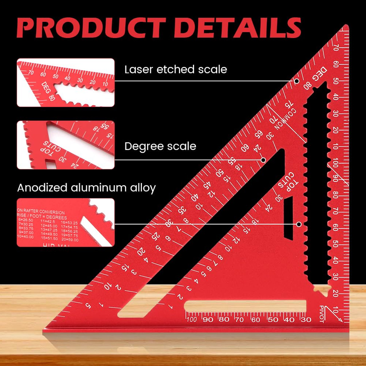 Woodworking Groove - Régua Triangular de Alta Precisão em
